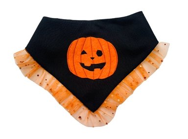 BANDANA DISFRAZ DE HALLOWEEN PARA PERROS Y GATOS CALABAZA GLITER XL - 1