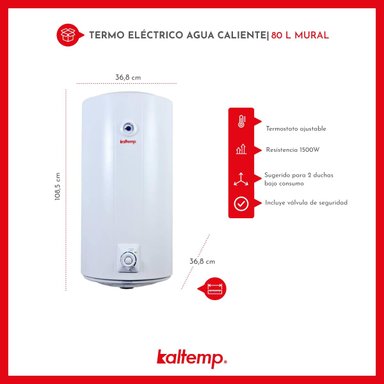TERMO ELÉCTRICO KALTEMP AGUA CALIENTE 80 L MURAL - 6