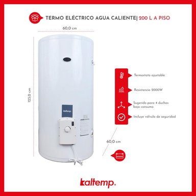 TERMO ELÉCTRICO KALTEMP AGUA CALIENTE 200 L 2000W A PISO - 6