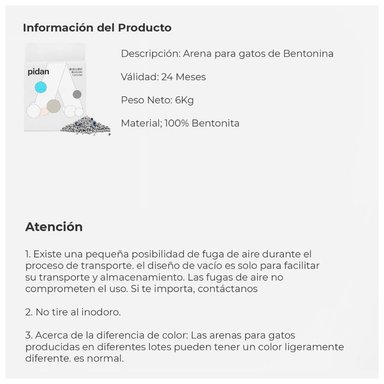 ARENA SANITARIA GATOS PIDAN PD1601O1 BENTONITA 6 KG - 2