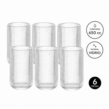 PACK 6 VASOS DE VIDRIO BEBIDAS AGUA MATCHA CAFE 450ML - 2