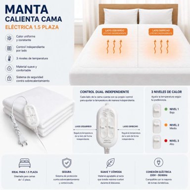 CALIENTA CAMAS ELE CTRICO 1.5 PLAZAS TE RMICA CONTROL DUAL - 3