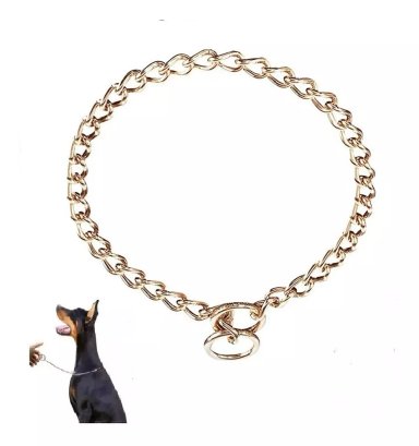 COLLAR DE ADIESTRAMIENTO METÁLICO, PARA PERRO 70 CM, DORADO - 1