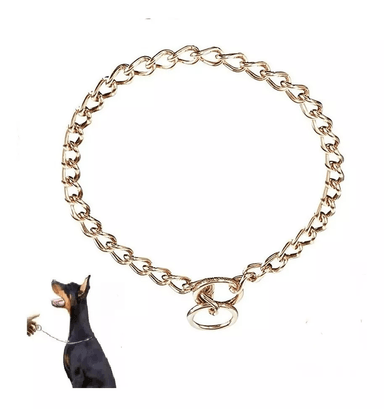 COLLAR DE ADIESTRAMIENTO METÁLICO, PARA PERRO 60 CM, DORADO - 1