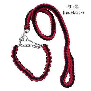 SET CORREA PERROS TRENZADA GRANDES + COLLAR AHORQUE XL ROJO NEGRO DEFENSOR FOREVER - 5