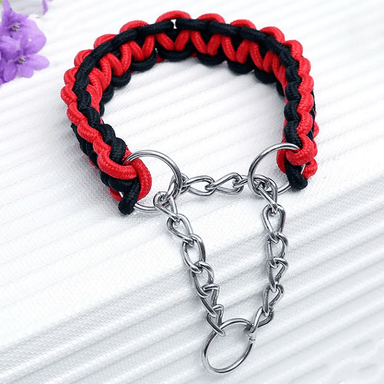 SET CORREA PERROS TRENZADA GRANDES + COLLAR AHORQUE XL ROJO NEGRO DEFENSOR FOREVER - 6