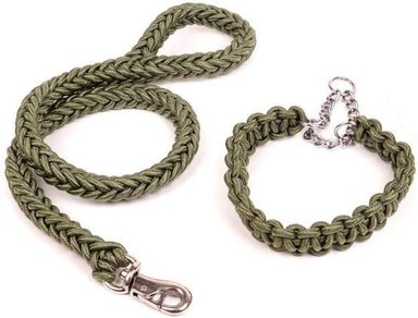 SET CORREA PERROS TRENZADA GRANDES + COLLAR AHORQUE XL VERDE DEFENSOR FOREVER - 1