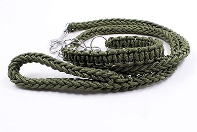SET CORREA PERROS TRENZADA GRANDES + COLLAR AHORQUE XL VERDE DEFENSOR FOREVER - 2