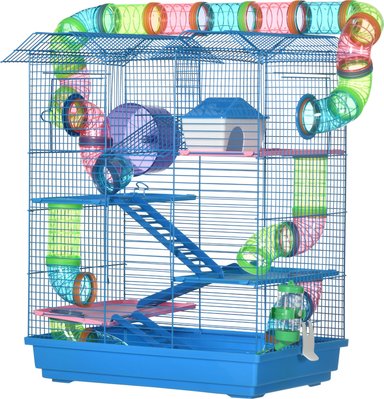 JAULA TRANSPORTADORA HAMSTERS RATONES 5 NIVELES TUBOS BEBEDEROS PLATO DEFENSOR FOREVER CELESTE - 1