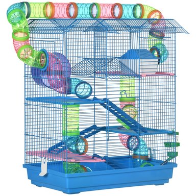 JAULA TRANSPORTADORA HAMSTERS RATONES 5 NIVELES TUBOS BEBEDEROS PLATO DEFENSOR FOREVER CELESTE - 2