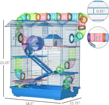 JAULA TRANSPORTADORA HAMSTERS RATONES 5 NIVELES TUBOS BEBEDEROS PLATO DEFENSOR FOREVER CELESTE - 4