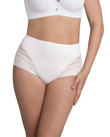 CALZÓN FAJA MUJER LEONISA 12903 CLÁSICO CON CONTROL MODERADO DE ABDOMEN Y BANDAS EN TUL BLANCO - 1