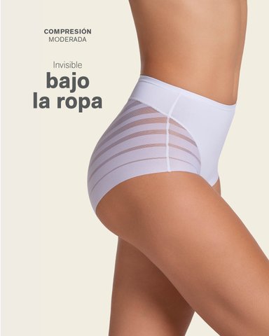 CALZÓN FAJA MUJER LEONISA 12903 CLÁSICO CON CONTROL MODERADO DE ABDOMEN Y BANDAS EN TUL BLANCO - 4