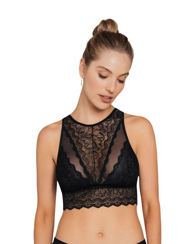 BRALETTE DE CUELLO ALTO TIPO CROP TOP SIN ESTRUCTURA 015807 NEGRO - 1
