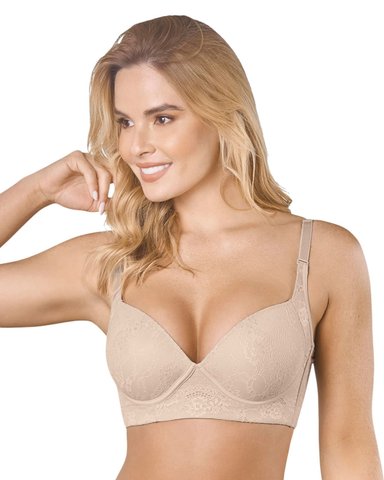 SOSTÉN MUJER LEONISA 11996 REALCE SUAVE CUBRIMIENTO ALTO EN SISA Y ESPALDA COVER BRA ENCAJE BEIGE - 1