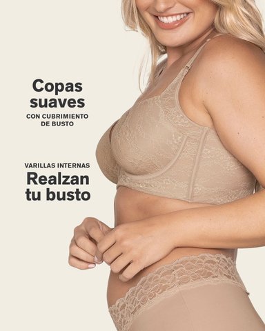 SOSTÉN MUJER LEONISA 11996 REALCE SUAVE CUBRIMIENTO ALTO EN SISA Y ESPALDA COVER BRA ENCAJE BEIGE - 3