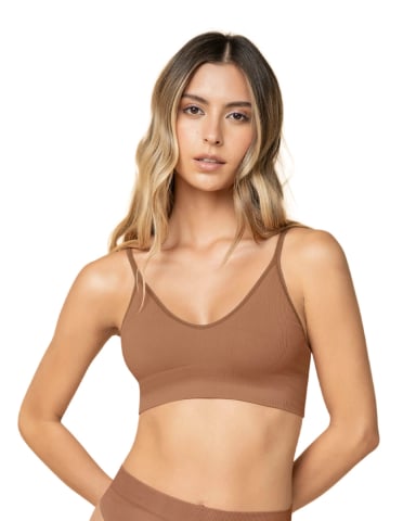 TOP MUJER LEONISA 91088 TECNOLOGÍA SEAMLESS CON TEXTURA ACANALADA NATURAL COMFORT CAFÉ MEDIO - 1