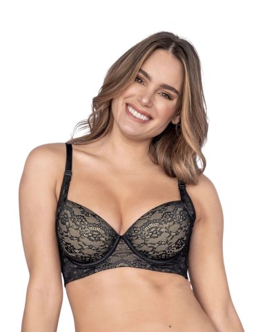 SOSTÉN MUJER LEONISA 11996 REALCE SUAVE CUBRIMIENTO ALTO EN SISA Y ESPALDA COVER BRA ENCAJE NEGRO - 1