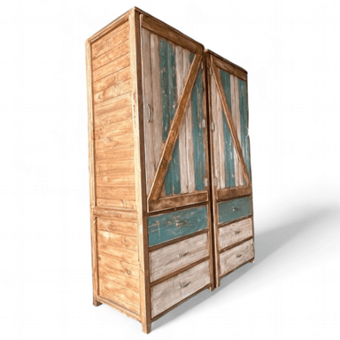 CLÓSET TAIKKEE MADERA 6 CAJONES RÚSTICO CON DETALLES EN TURQUESA - 1