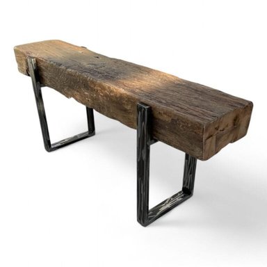 BANQUETA DE DURMIENTE DE ROBLE TAIKKEE CON PATAS DE FIERRO - 1