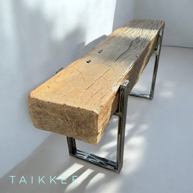BANQUETA DE DURMIENTE DE ROBLE TAIKKEE CON PATAS DE FIERRO - 3