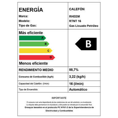 CALEFONT 16 LITROS GAS NATURAL TIRO NATURAL RHEEM - 3