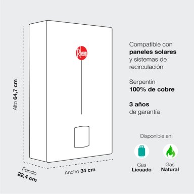 CALEFONT 10 LITROS GAS LICUADO TIRO NATURAL RHEEM - 9