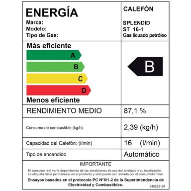 CALEFONT 16 LITROS GAS LICUADO TIRO NATURAL SPLENDID - 1