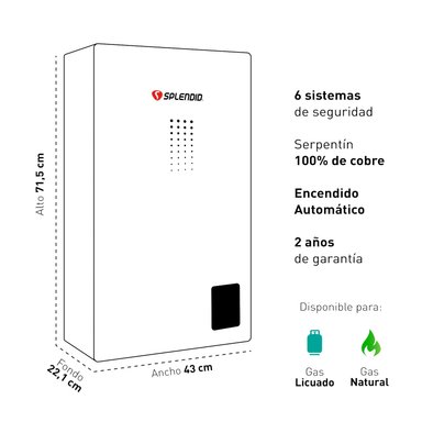 CALEFONT 16 LITROS GAS NATURAL TIRO NATURAL SPLENDID - 6