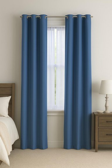 CORTINA BLACKOUT 100% ENGOMADA TERMICA TELA LIGERA 140X225 - MICROFIBRA PREMIUM - 2 PAÑOS AZUL - 1