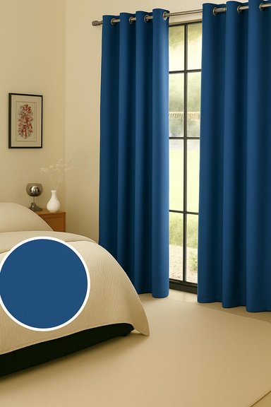 CORTINA BLACKOUT 100% ENGOMADA TERMICA TELA LIGERA 140X225 - MICROFIBRA PREMIUM - 2 PAÑOS AZUL - 4