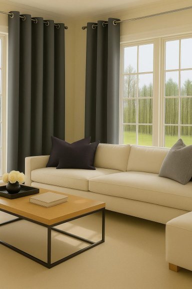 CORTINA BLACKOUT 100% ENGOMADA TERMICA TELA LIGERA 140X225 - MICROFIBRA PREMIUM - 2 PAÑOS GRIS OSCUR - 3