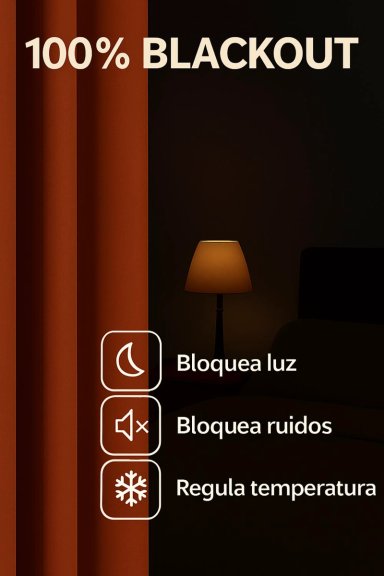 CORTINA BLACKOUT 100% ENGOMADA TERMICA TELA LIGERA 140X225 - MICROFIBRA PREMIUM - 2 PAÑOS NARANJO - 6