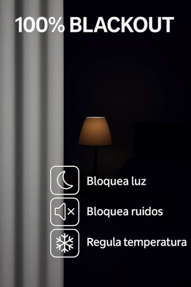 CORTINA BLACKOUT 100% ENGOMADA TERMICA TELA LIGERA 140X225 - MICROFIBRA PREMIUM - 1 PAÑO MARFIL - 6