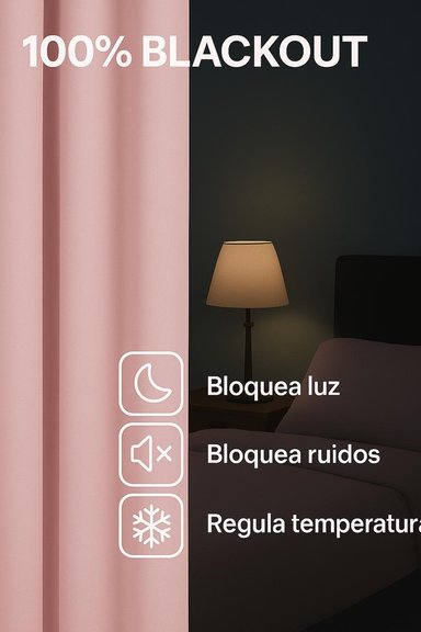 CORTINA BLACKOUT 100% ENGOMADA TERMICA TELA LIGERA 140X225 - MICROFIBRA PREMIUM - 1 PAÑO ROSA - 5
