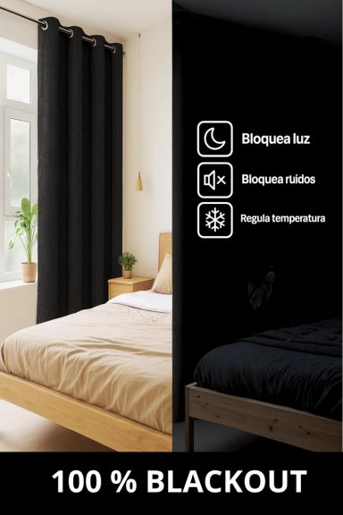 PACK 2 CORTINA BLACKOUT LINO 140X220CM NEGRO - 2