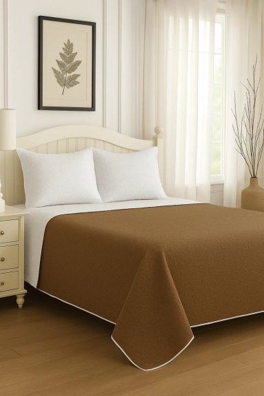 CUBRECAMA QUILT REVERSIBLE 2 PLAZAS 240X260CM CAFE - 1