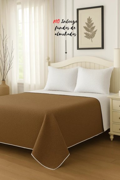 CUBRECAMA QUILT REVERSIBLE 2 PLAZAS 240X260CM CAFE - 3