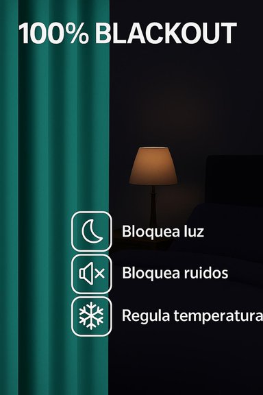 CORTINA ENGOMADA TERMICA TELA DELGADA 100% BLACKOUT 140X225 TAMAÑO 140X225 TURQUESA - 6