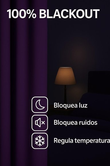 CORTINA ENGOMADA TERMICA TELA DELGADA 100% BLACKOUT 140X225 TAMAÑO 140X225 MORADO - 6