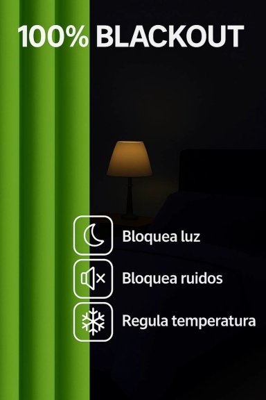 CORTINA ENGOMADA TERMICA TELA DELGADA 100% BLACKOUT 140X225 TAMAÑO 140X225 VERDE - 2