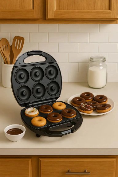 MAQUINA PARA HACER DONAS ELE CTRICA RAF MINI R588 6 DONUTS NEGRO - 1