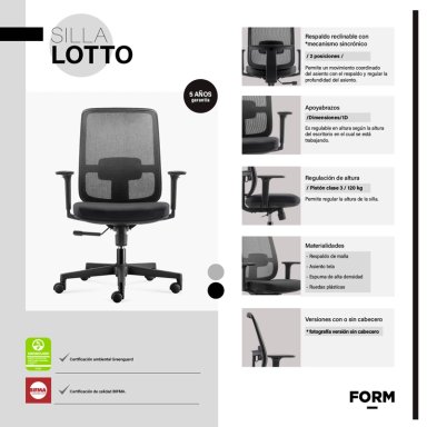 SILLA OFICINA FORM OFFICE NEGRO EJECUTIVA LOTTO - 7