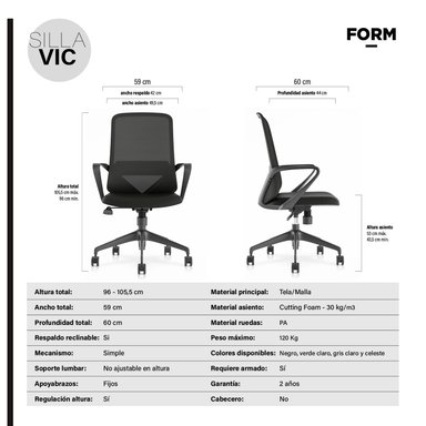 SILLA EJECUTIVA FORM OFFICE NEGRO OFICINA VIC - 7