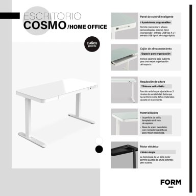 ESCRITORIO FORM DESIGN HOME OFFICE COSMO ELÉCTRICO BLANCO ACERO - 7