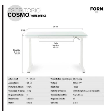 ESCRITORIO FORM DESIGN HOME OFFICE COSMO ELÉCTRICO BLANCO ACERO - 8