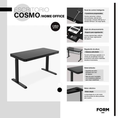 ESCRITORIO FORM DESIGN HOME OFFICE COSMO ELÉCTRICO NEGRO ACERO - 7