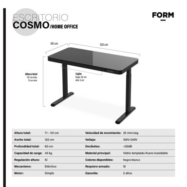 ESCRITORIO FORM DESIGN HOME OFFICE COSMO ELÉCTRICO NEGRO ACERO - 8