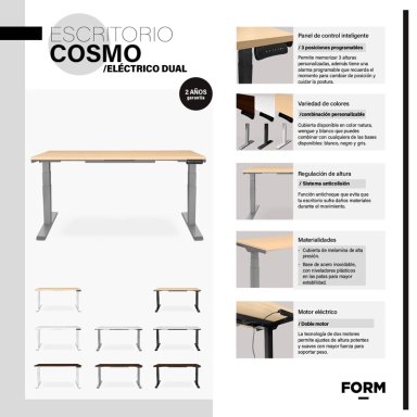 ESCRITORIO FORM OFFICE COSMO ELÉCTRICO DUAL 160X70 METAL - 4