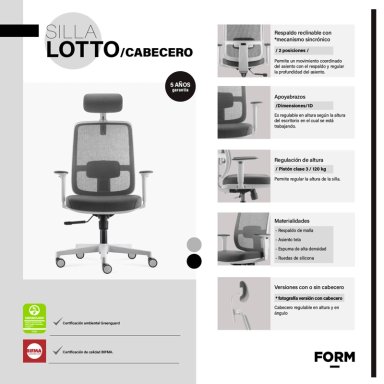 SILLA OFICINA FORM OFFICE GRIS CLARO LOTTO CON CABECERO - 6